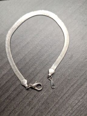 Estate Silver Flat Herringbone Chain Bracelet